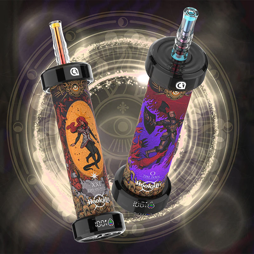 Two Olit Hookalit 40000 Vape devices with colorful designs on a mystical background