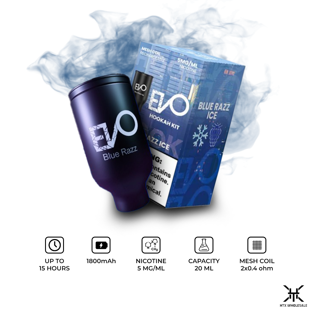 EVO Hookah Pods Disposable with packaging on a white background