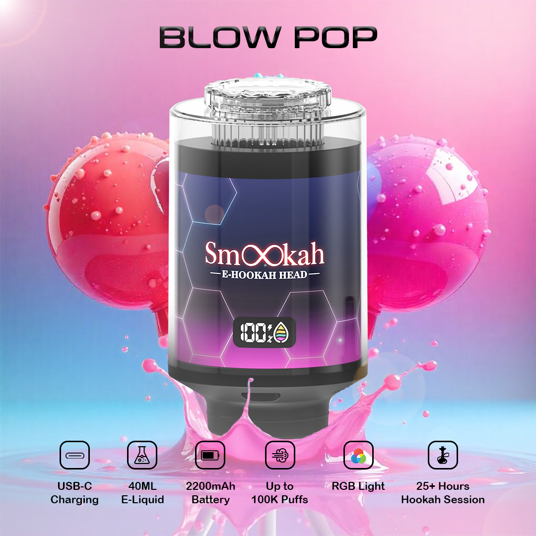Smookah 2 in 1 hookah vape with colorful background and product features displayed.