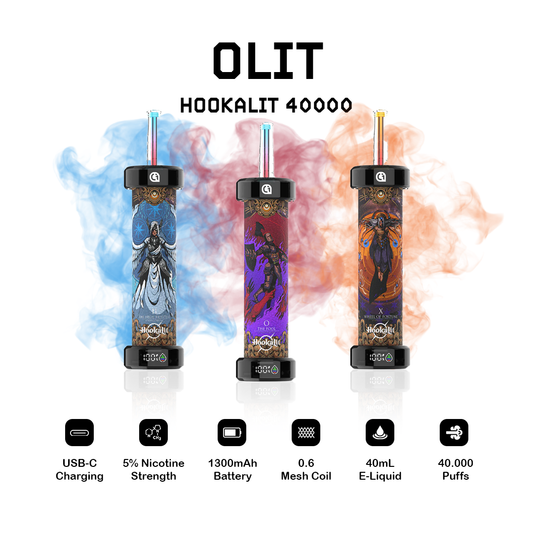 Olit Hookalit 40000 Vape with colorful designs on a white background, featuring the brand 'OLIT'.