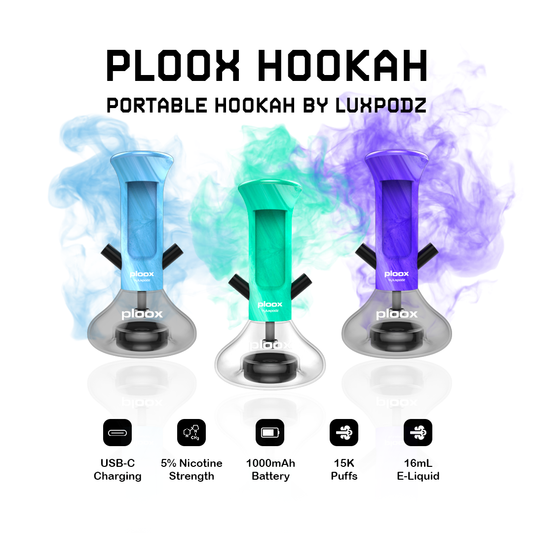 Ploox Hookah Nest Portable with colorful smoke effects on a white background.