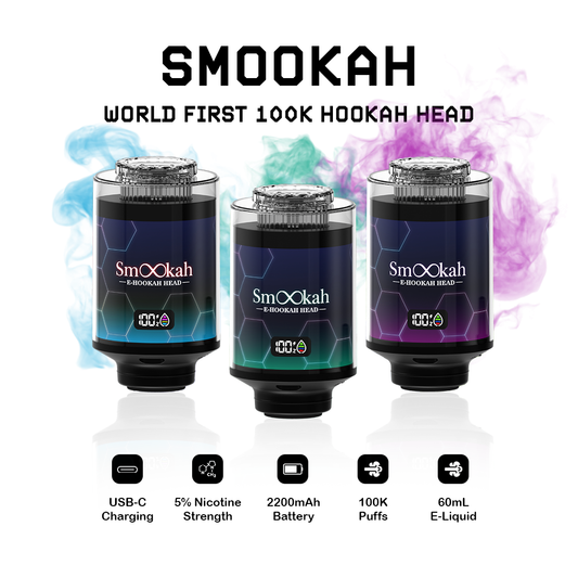 Smookah 2 in 1 hookah vape, 100,000 puffs, sleek design, available for $24.99