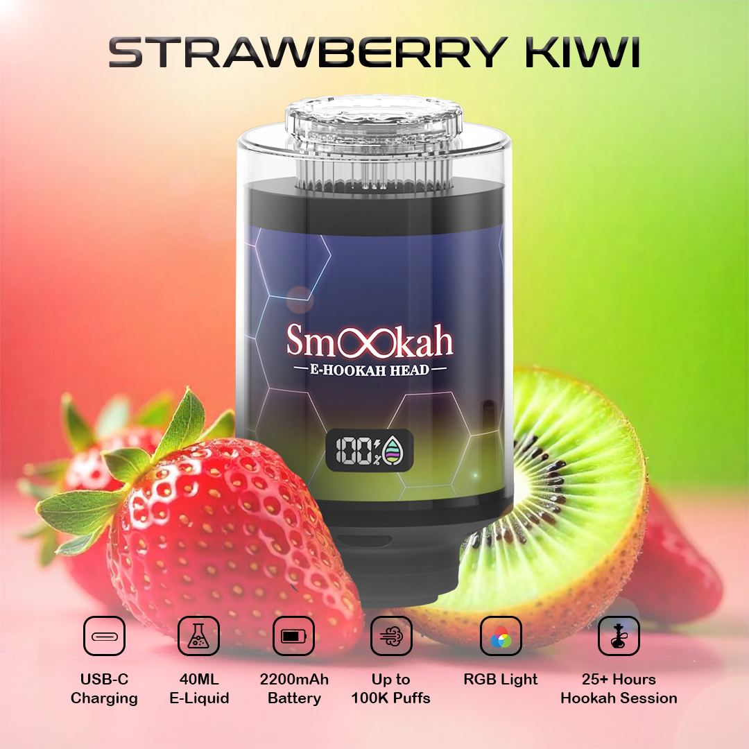 Smookah 2 in 1 hookah vape with strawberry and kiwi on a colorful background